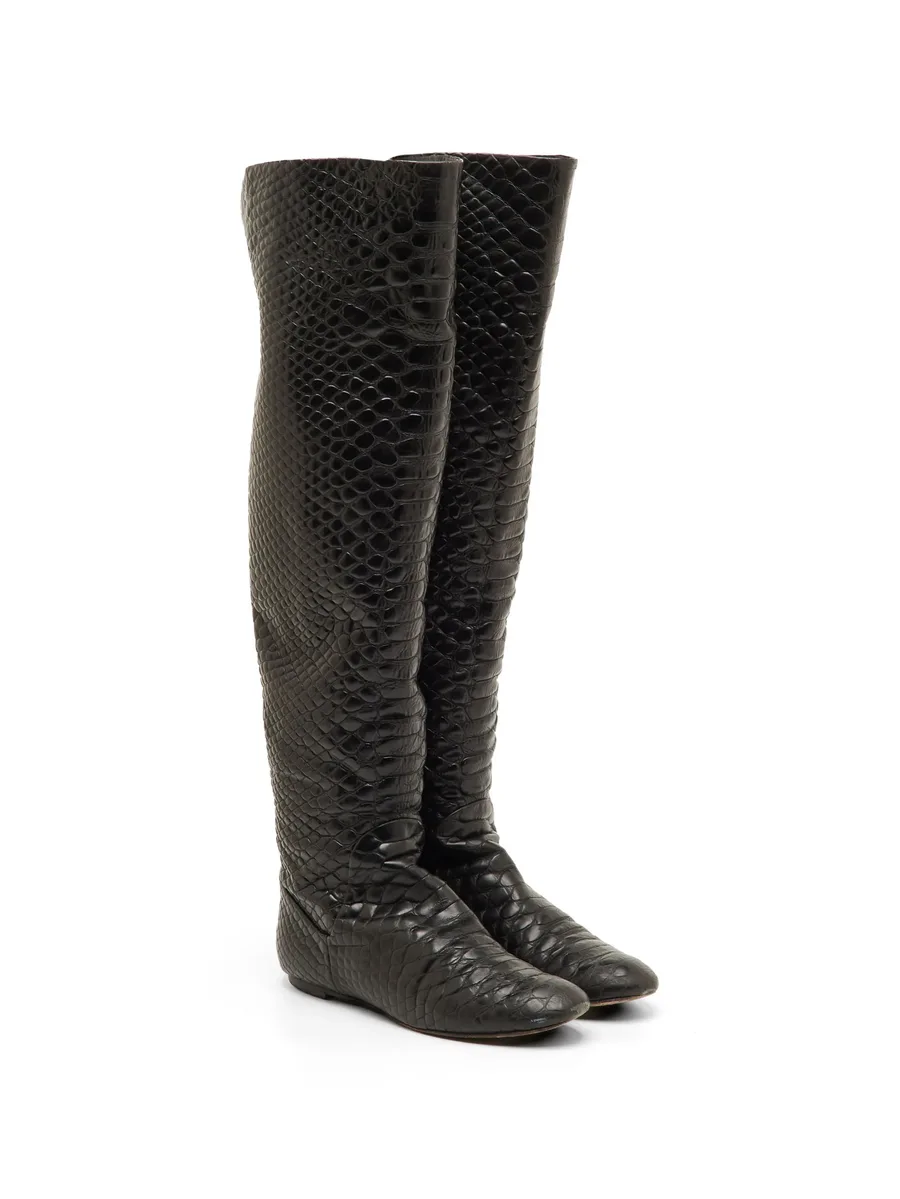 snakeskin-pattern over-the-knee boots 4