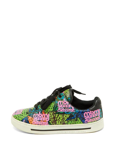 leather graffiti-print sneakers