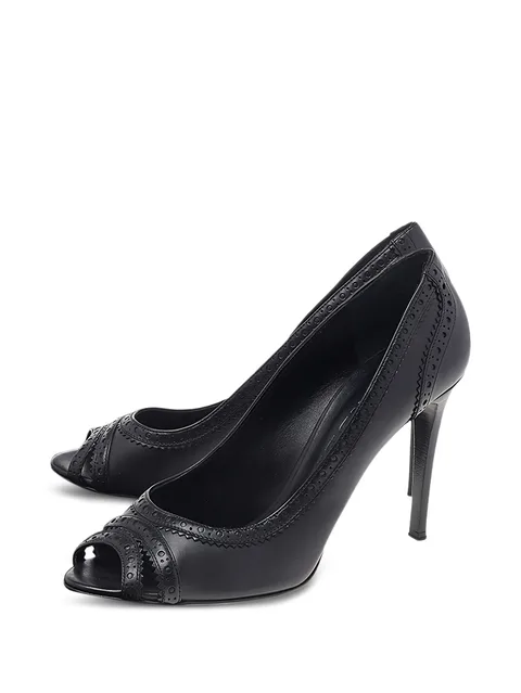 peep-toe leather pumps