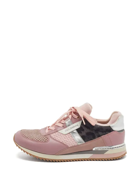straw-panel leather sneakers