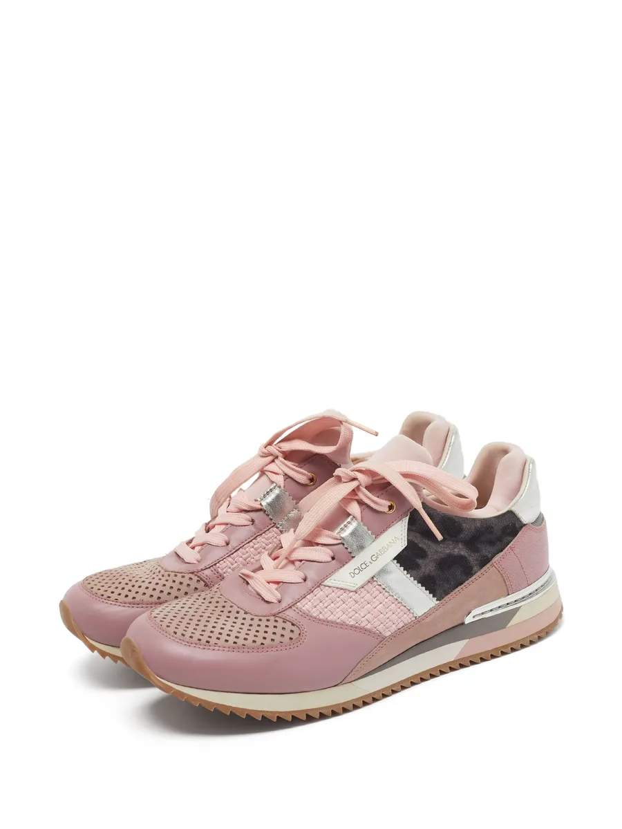 straw-panel leather sneakers 4