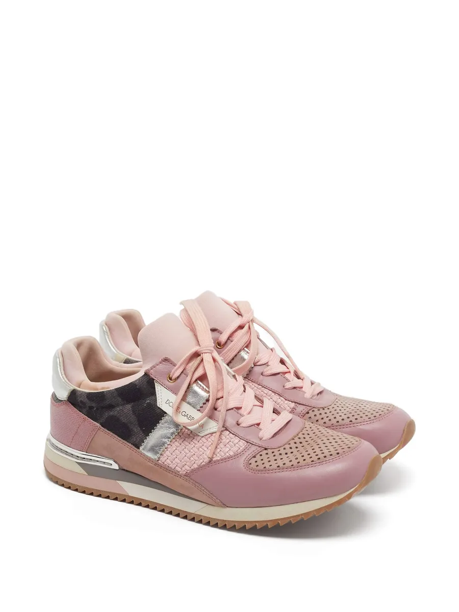 straw-panel leather sneakers 6
