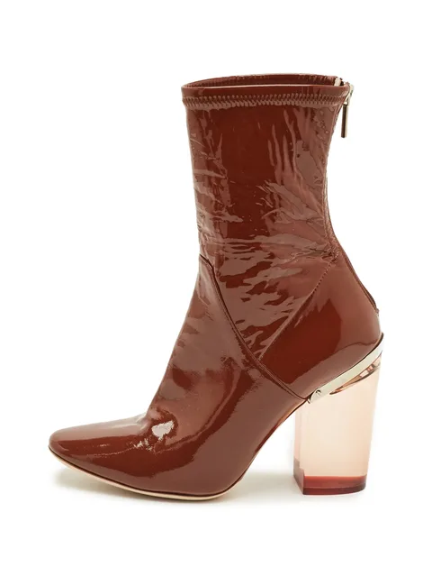 patent-leather clear-heel ankle boots