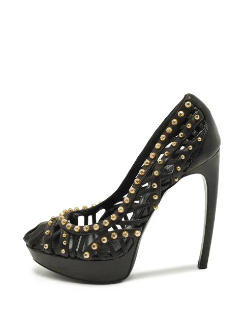 cut-out studded platform pumps