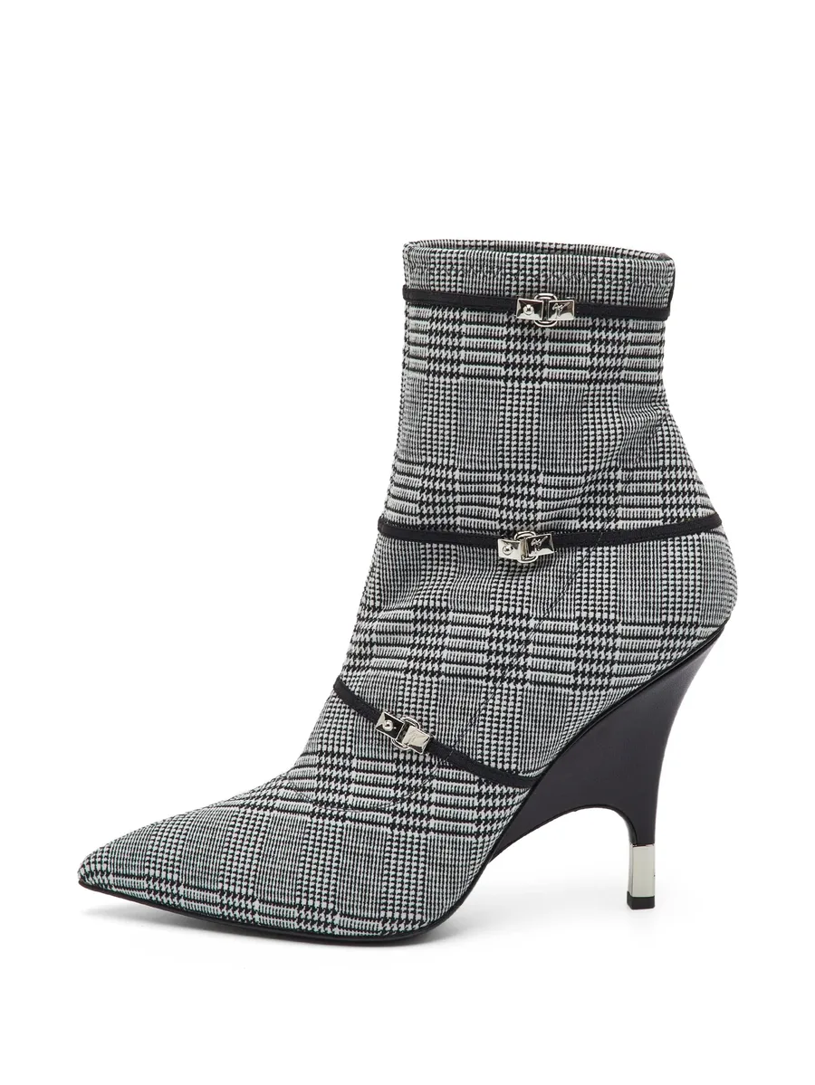 check stretch fabric ankle boots 2