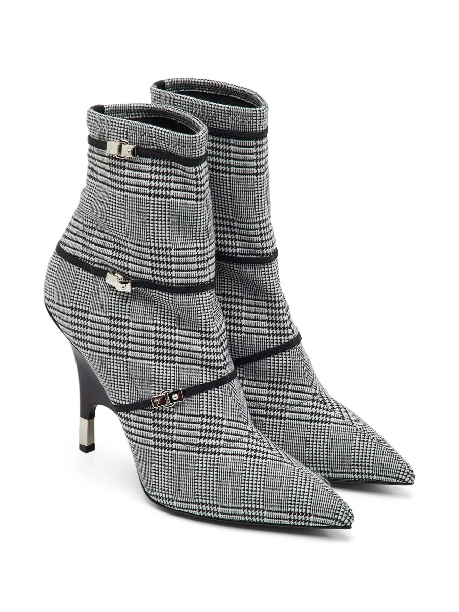 check stretch fabric ankle boots 9