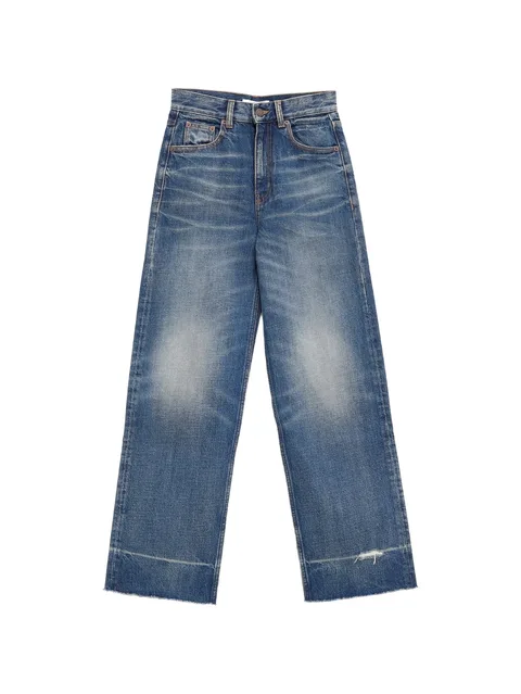 faded frayed-hem bootcut jeans