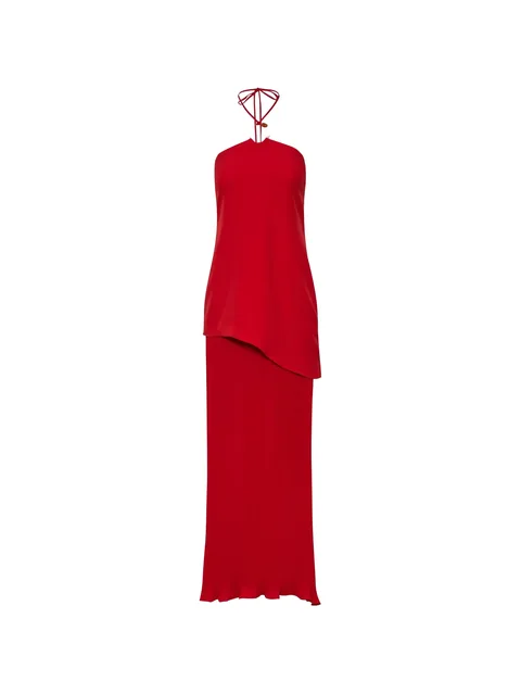 Gaia halter-ring pleated maxi dress