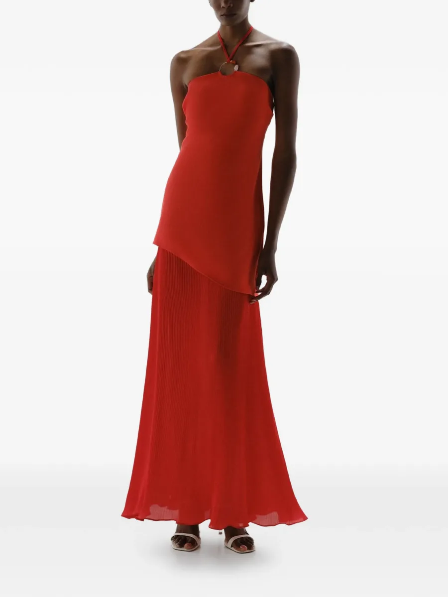 Gaia halter-ring pleated maxi dress 4