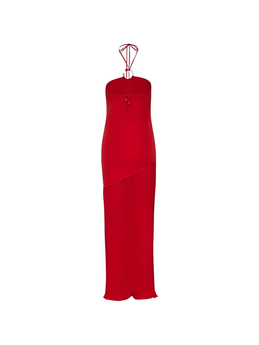 Gaia halter-ring pleated maxi dress 12