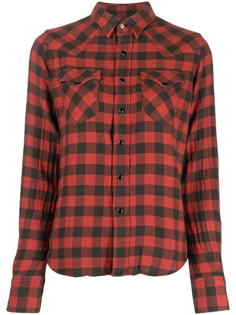 check-print linen shirt