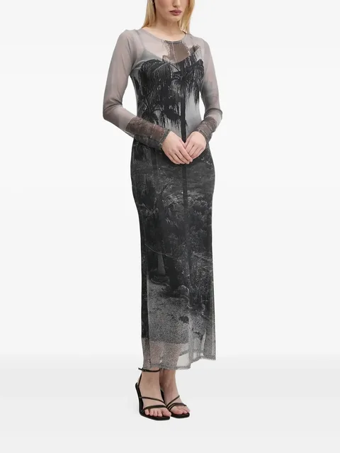 palm-tree print midi dress
