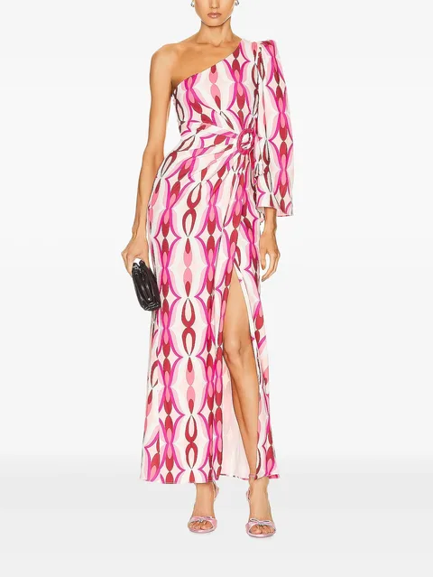 one-shoulder patterned maxi dress