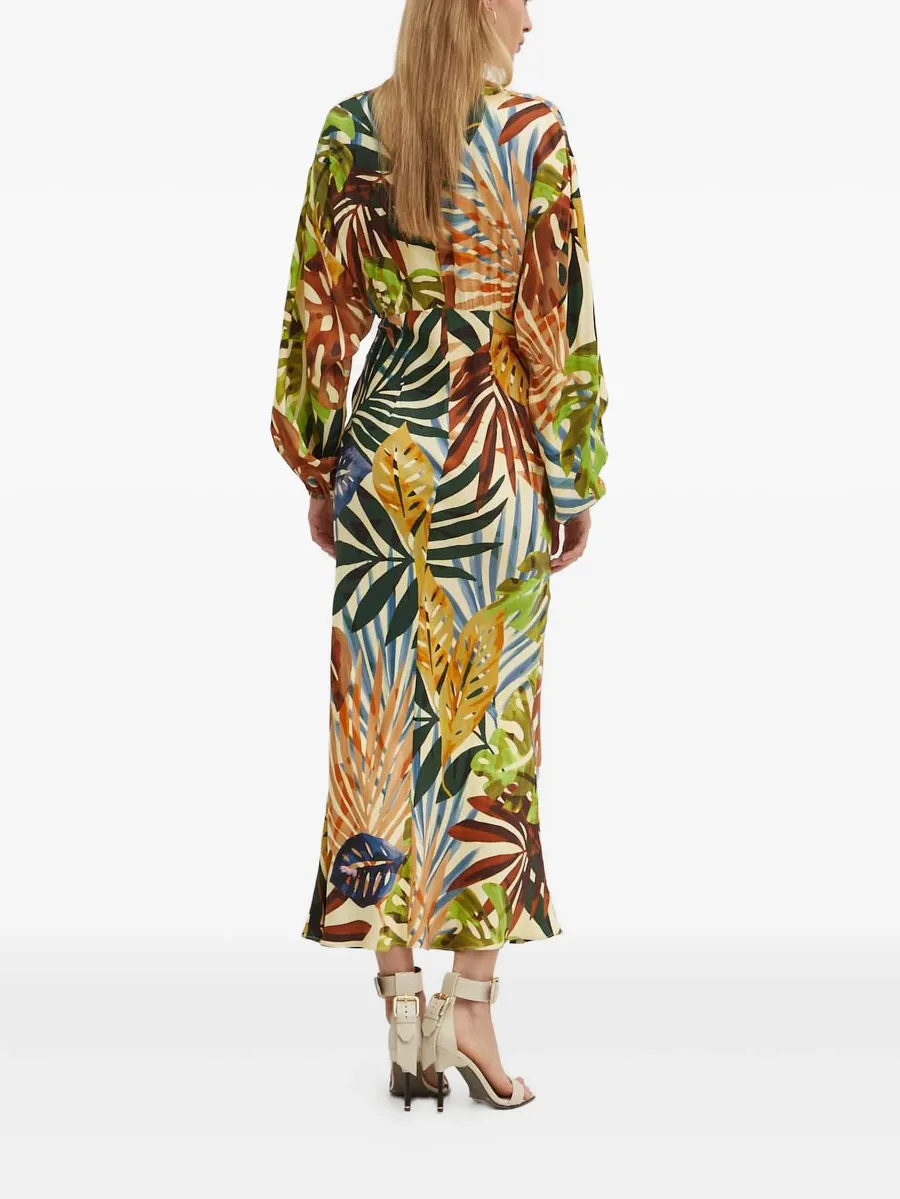 leaf-print V-neck dress 4