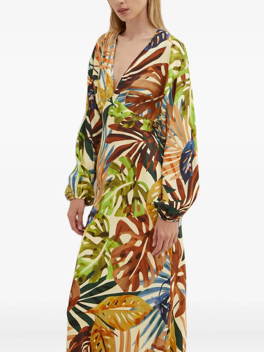 leaf-print V-neck dress 5