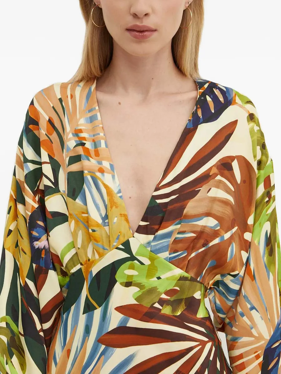 leaf-print V-neck dress 8