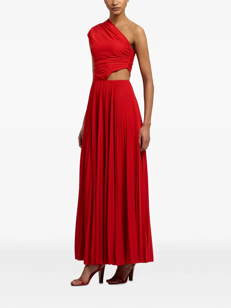 one-shoulder pleated maxi dress 8