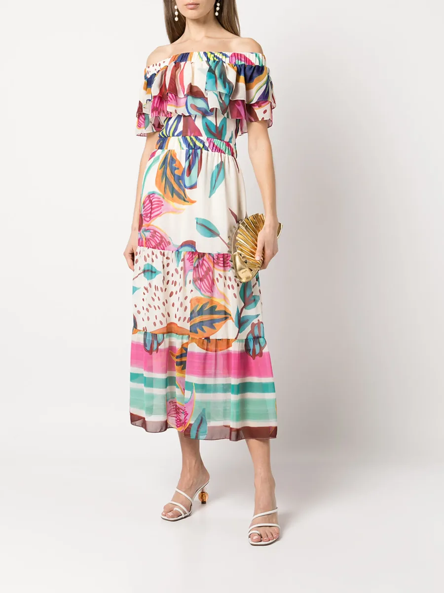 floral-print off-the-shoulder midi dress 4