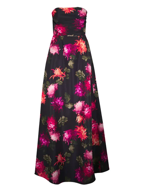 floral-pattern strapless maxi dress