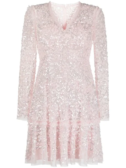 sequinned long-sleeve skater dress