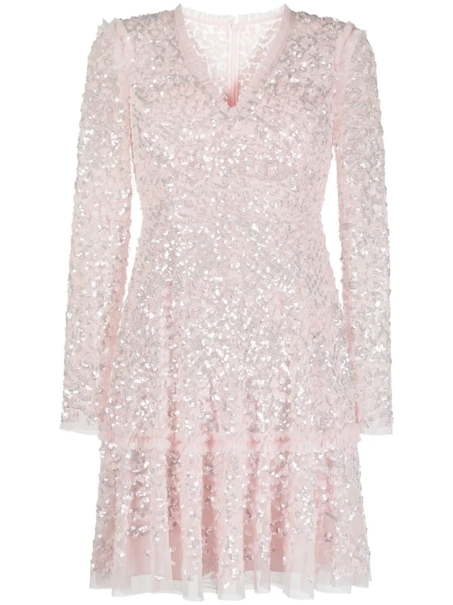 sequinned long-sleeve skater dress 2