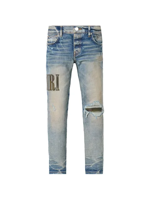 camo-appliqué distressed jeans