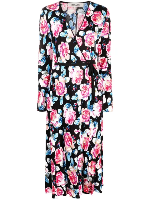Anika rose-print midi wrap dress