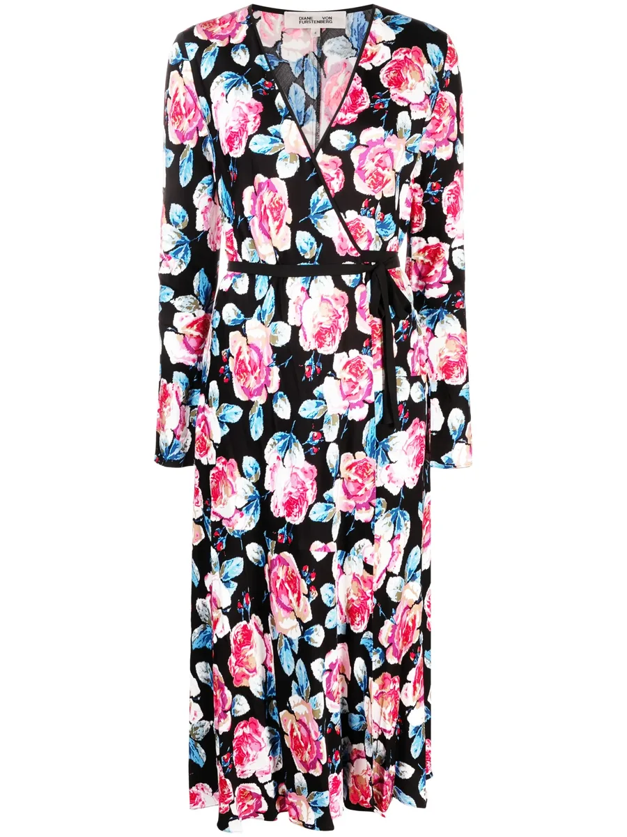 Anika rose-print midi wrap dress 2