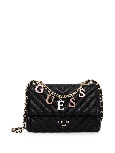 Maddie chevron-quilted letter-charm cross body bag