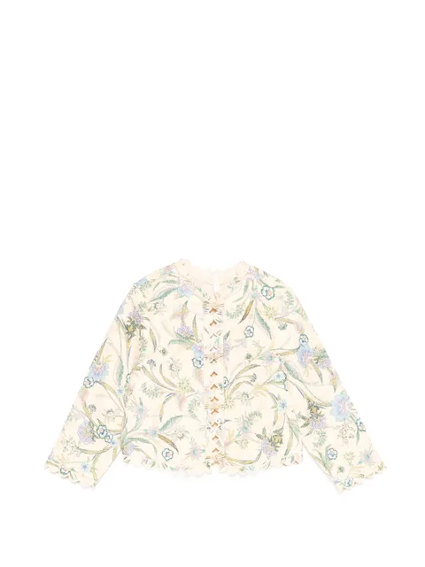 floral-print scalloped-trim jacket