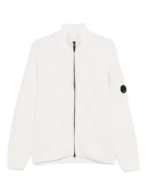 zip-front waffle-knit cardigan