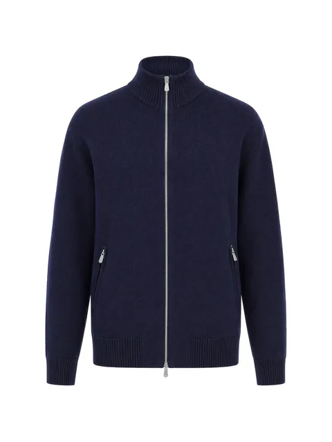 zip-up ribbed-trim cardigan
