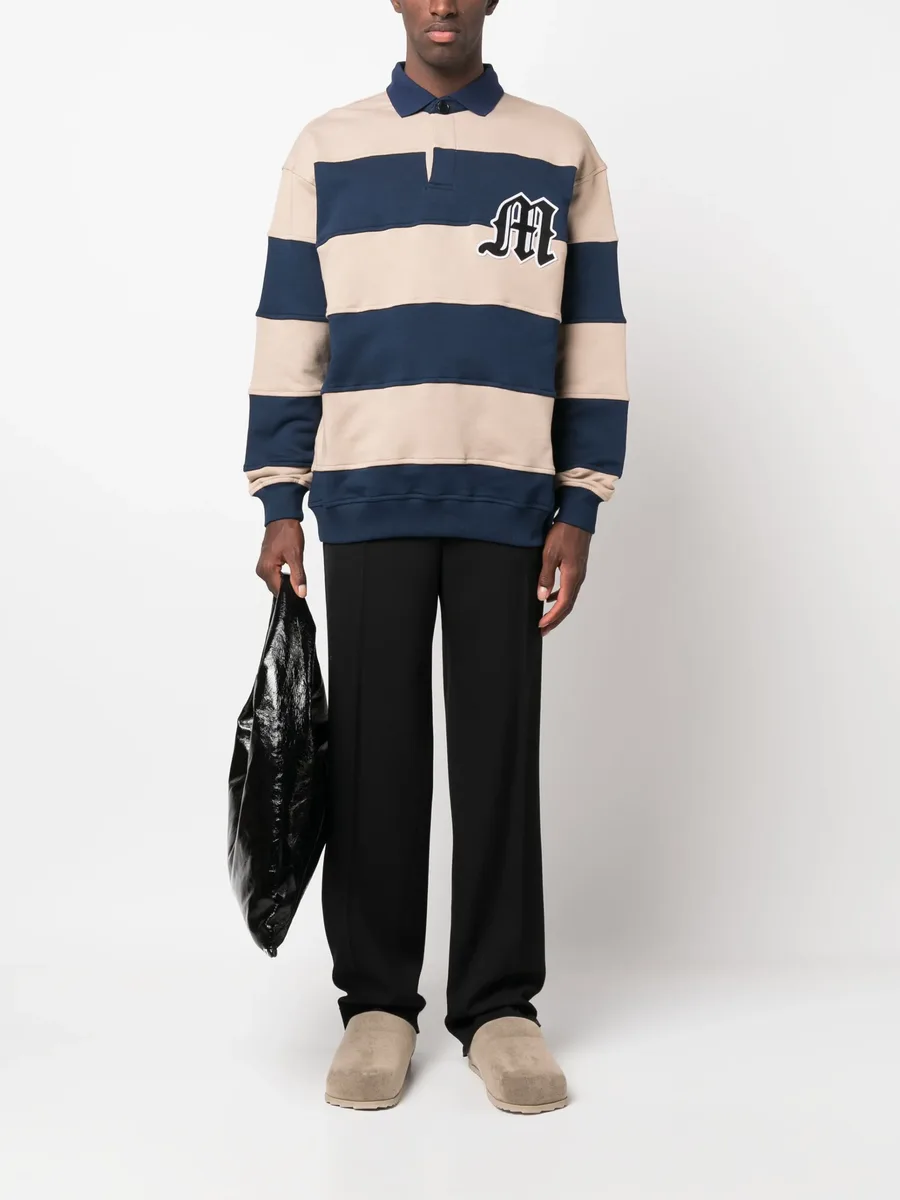 logo-patch striped polo sweatshirt 4