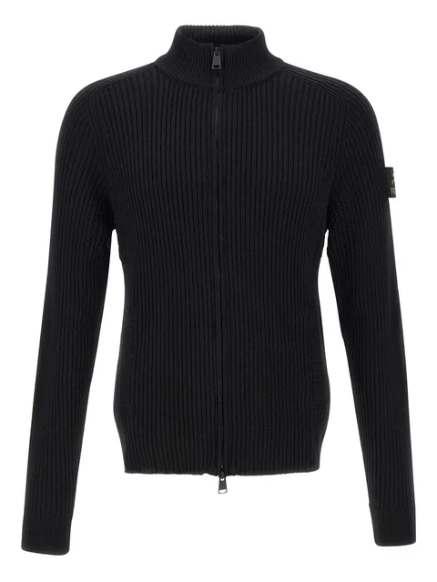 ribbed-knit zip-up cardigan