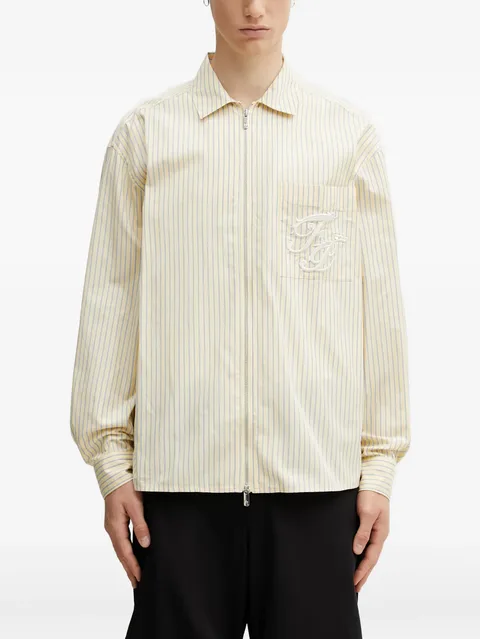 striped embroidered-logo shirt