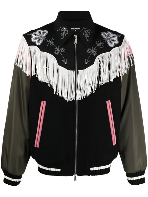 frayed-trim bomber jacket