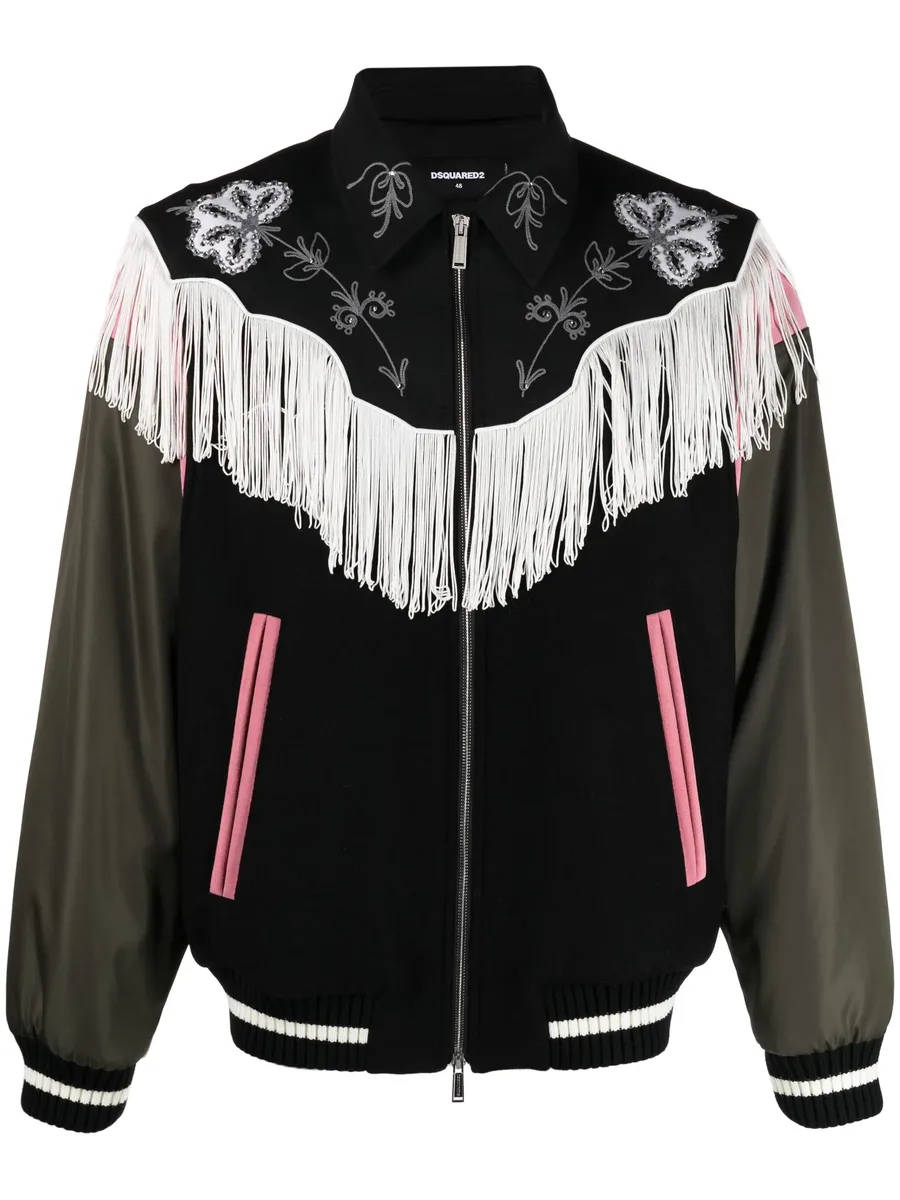 frayed-trim bomber jacket 1