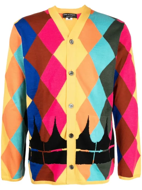 diamond-print V-neck cardigan