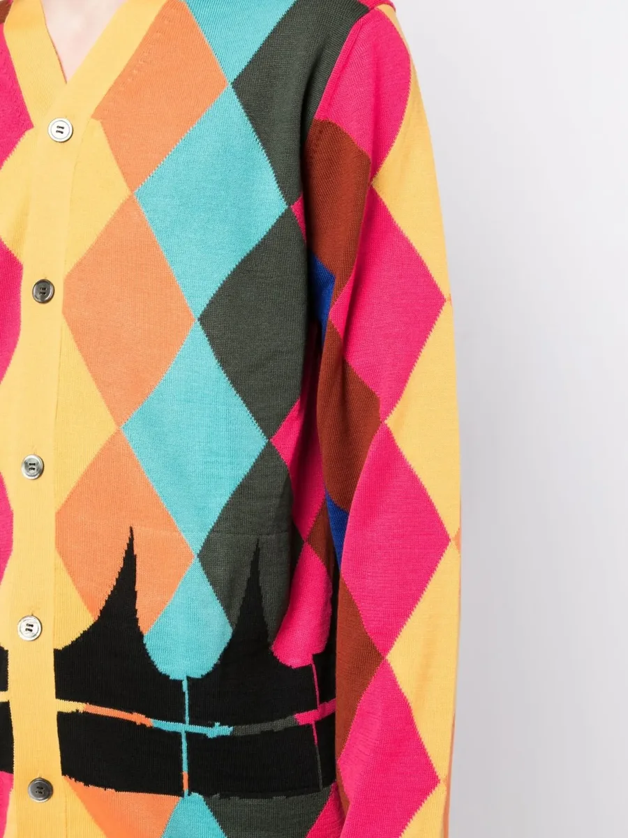 diamond-print V-neck cardigan 9