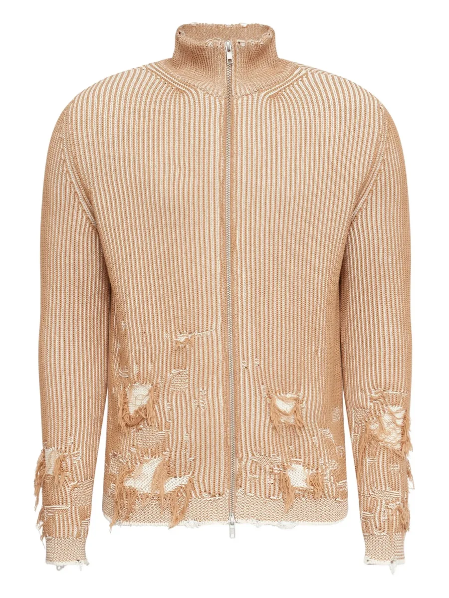 ribbed distressed zip-up cardigan 2