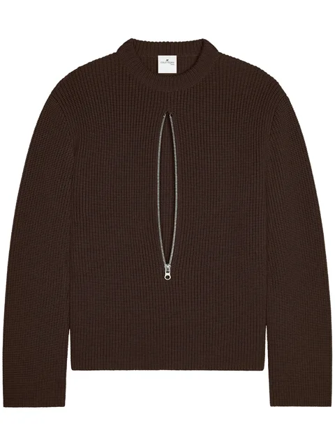 zipped ribbed wool sweater