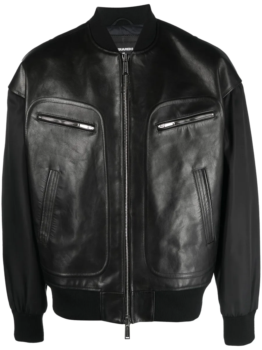 logo-patch panelled bomber jacket 2