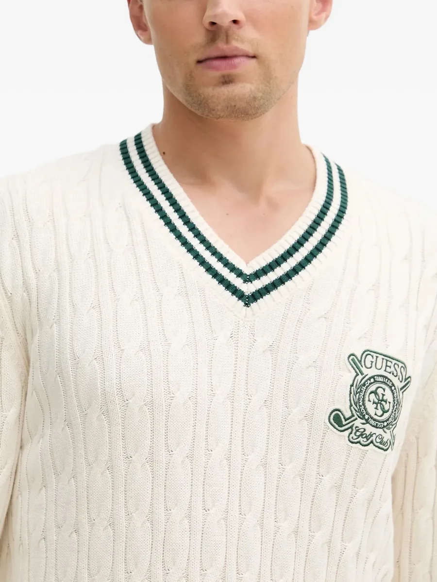 cable-knit V-neck sweater 10