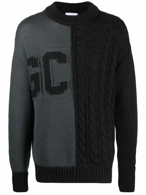 logo-printed cable-knit jumper