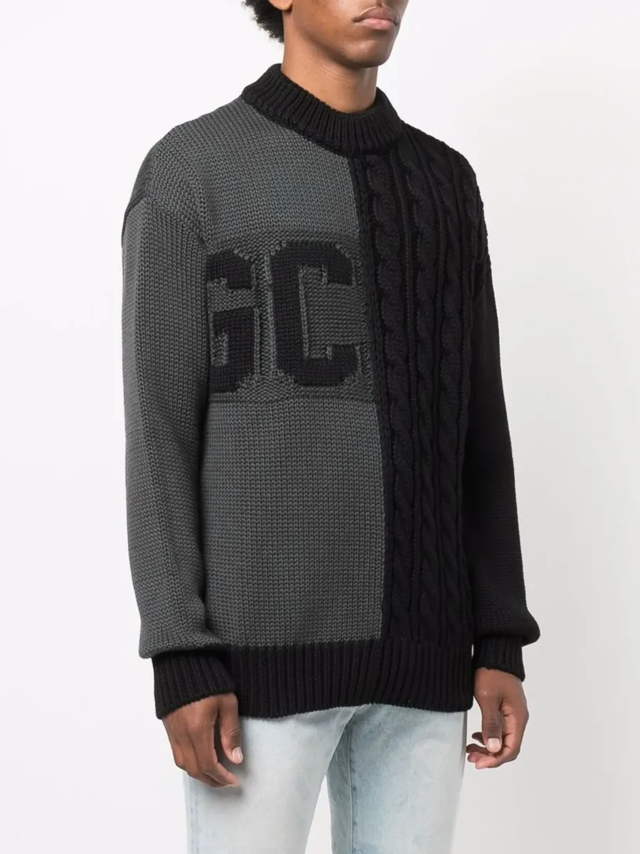 logo-printed cable-knit jumper 6
