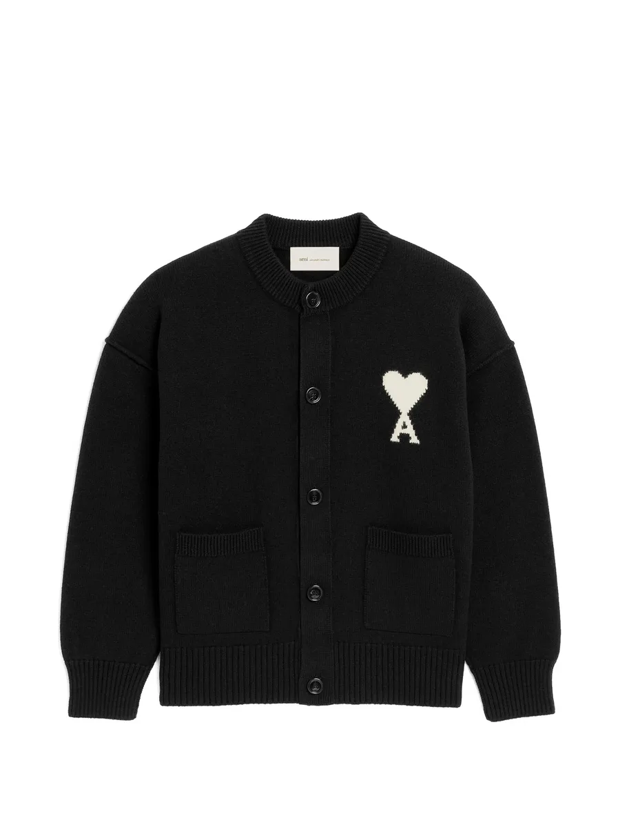 crewneck wool cardigan with Ami de Coeur 2