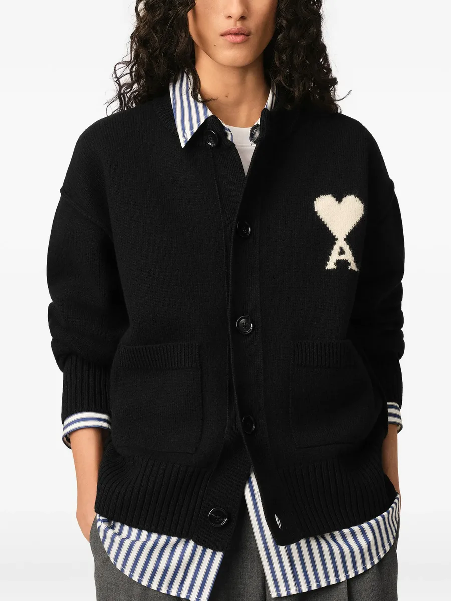 crewneck wool cardigan with Ami de Coeur 7
