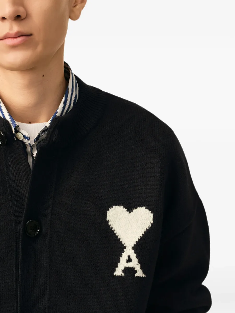 crewneck wool cardigan with Ami de Coeur 13
