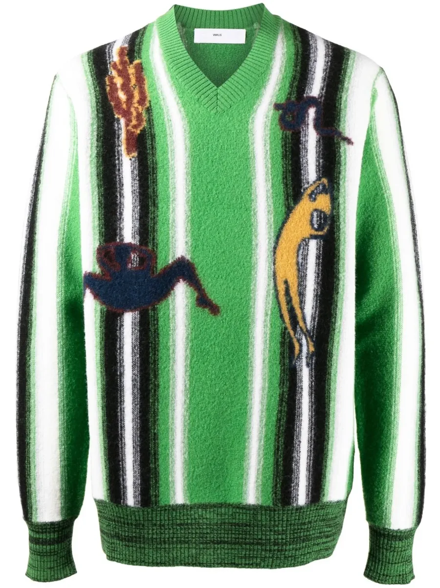 graphic-print V-neck jumper 2