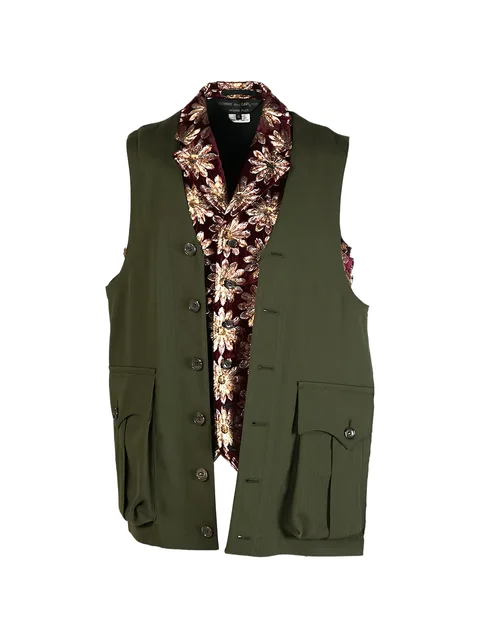floral-trim flap-pocket vest